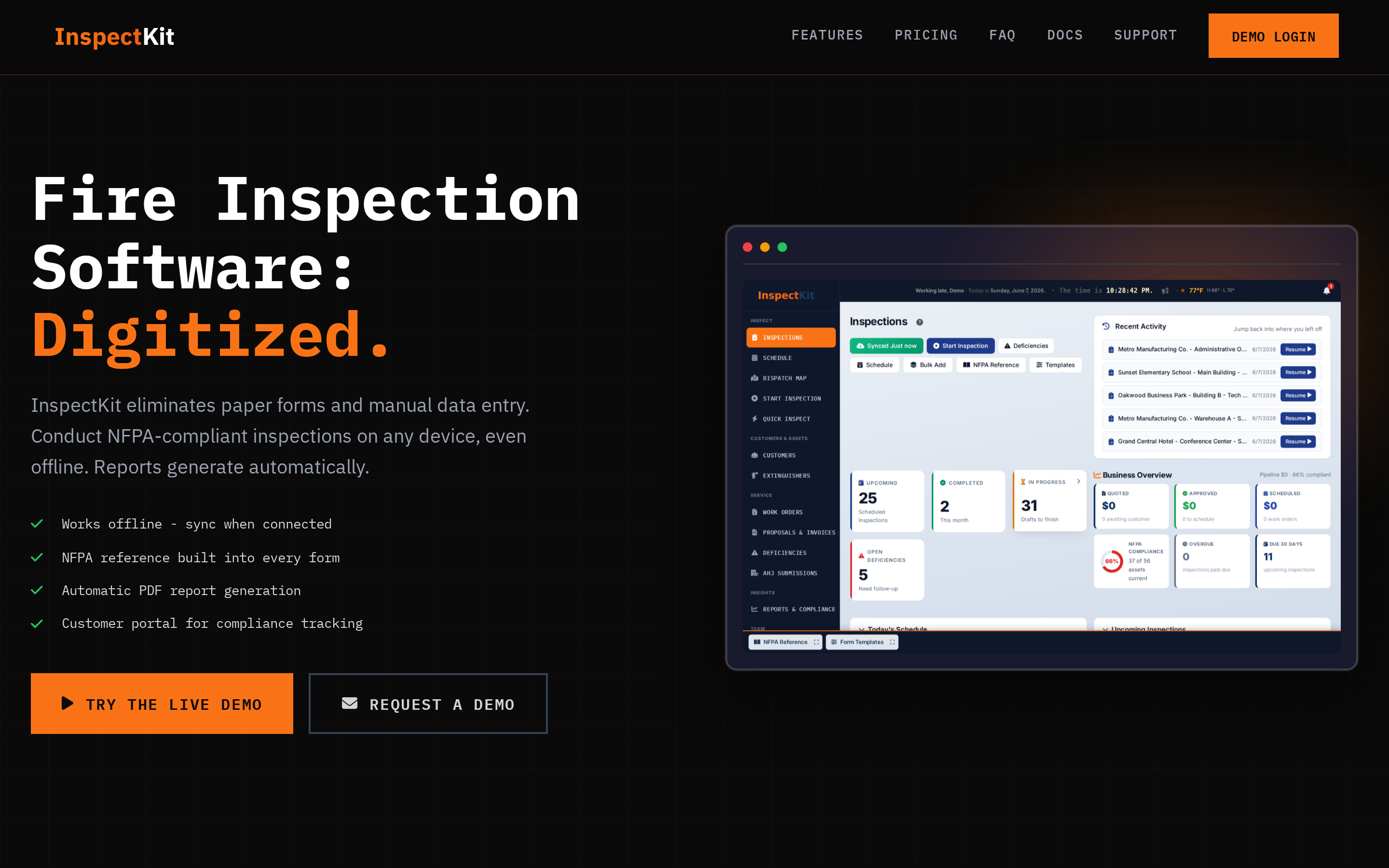 InspectKit — fire inspection software dashboard